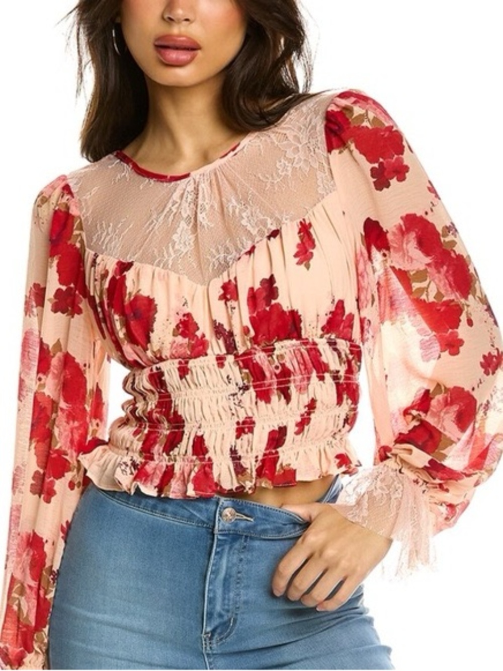 Free People cropped floral blouse